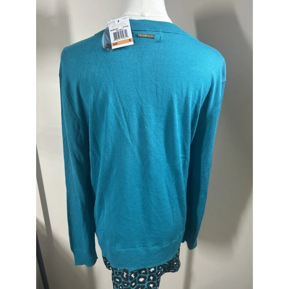 Michael Kors Womens Top Lt Sweater Small Turquoise Leopard PrInt NEW  FR SHP 087